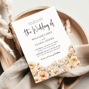 Modern Floral Peony Watercolor Pastel Wedding Invitation