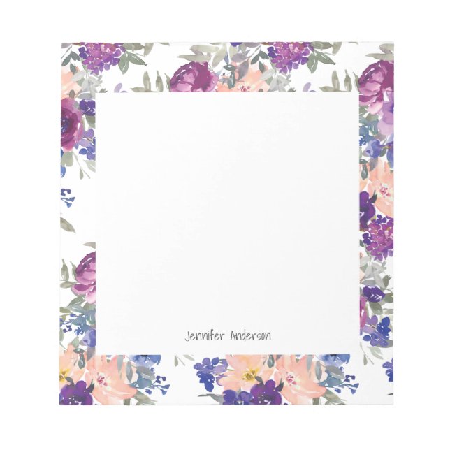 Modern Floral Personalize Name Mauve Peach Blue Notepad (Front)
