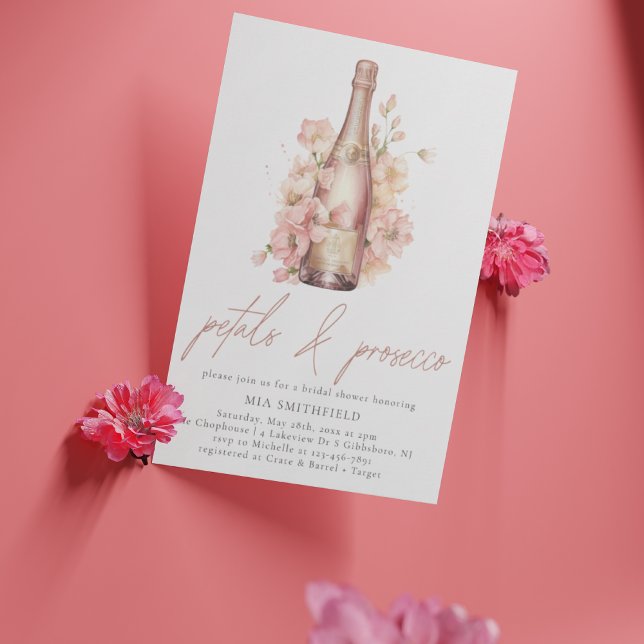Modern Floral Petals & Prosecco Bridal Shower Invitation (Creator Uploaded)