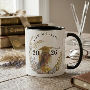 Modern Floral Photo Keepsake Class of 2026 Custom  Mug