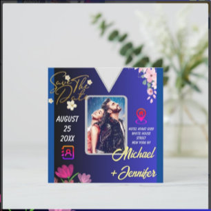 Modern Floral Photo QR Code Wedding Save the Date