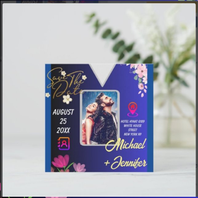 Modern Floral Photo QR Code Wedding Save the Date  (Creator Uploaded)