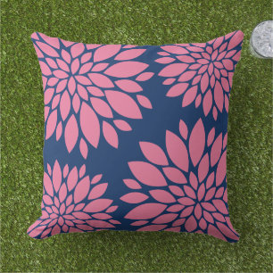 Modern Floral Pillow   Pink and Navy