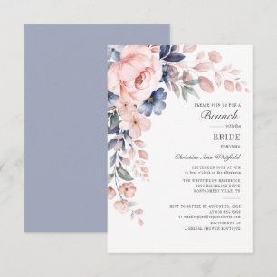 Modern Floral Pink Blue Flowers Bridal Brunch Invitation