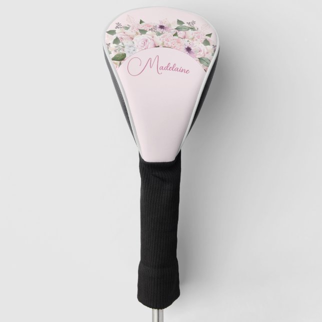 Modern Floral Pink Elegant Feminine  Golf Head Cover (Front)
