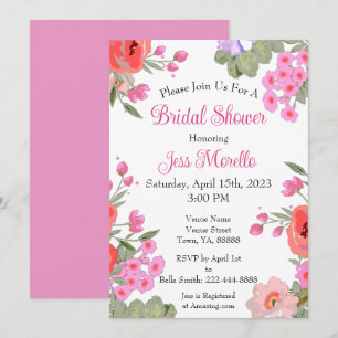 Modern Floral Pink Garden Flowers Bridal Shower Invitation