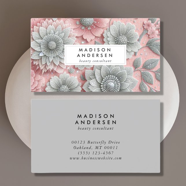 Modern Floral Pink Grey Wildflower Business Card (Creator Uploaded)