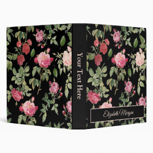 Modern Floral Pink Rose Black Binder