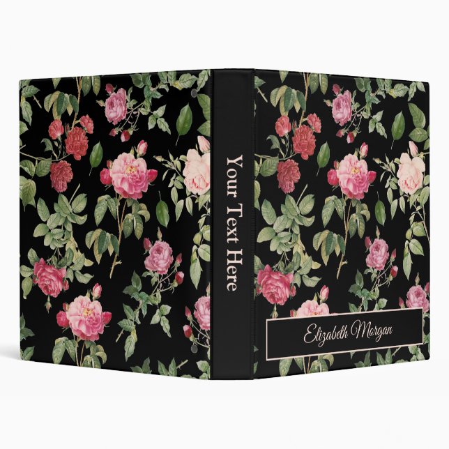 Modern Floral Pink Rose Black Binder (Background)