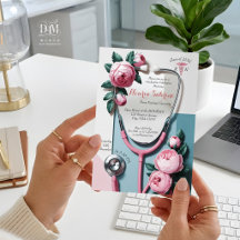 Modern Floral Pink Roses Stethoscope Graduation