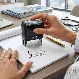 Modern Floral Pink Roses Stethoscope Graduation Self-inking Stamp