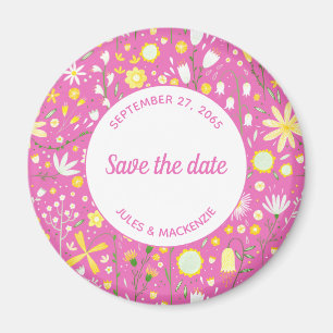 Modern Floral Pink Save the Date Magnet
