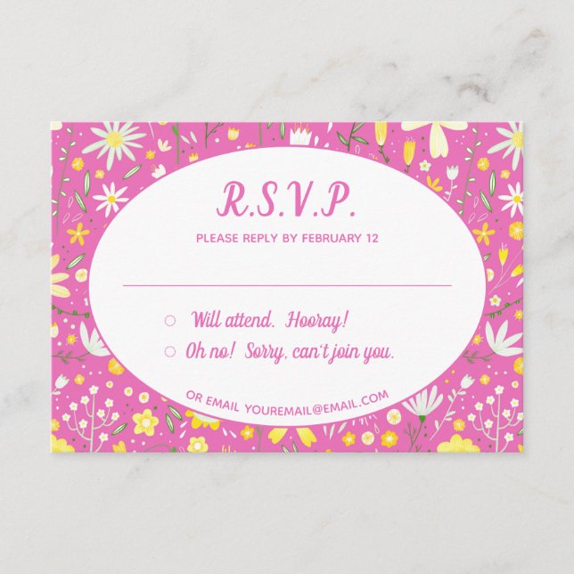 Modern Floral Pink Wedding RSVP Enclosure Card (Front)