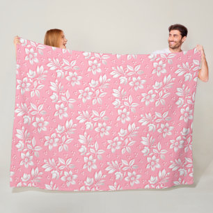 Modern Floral Pink White Glass Fleece Blanket