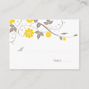 Modern Floral Place Card - Mustard