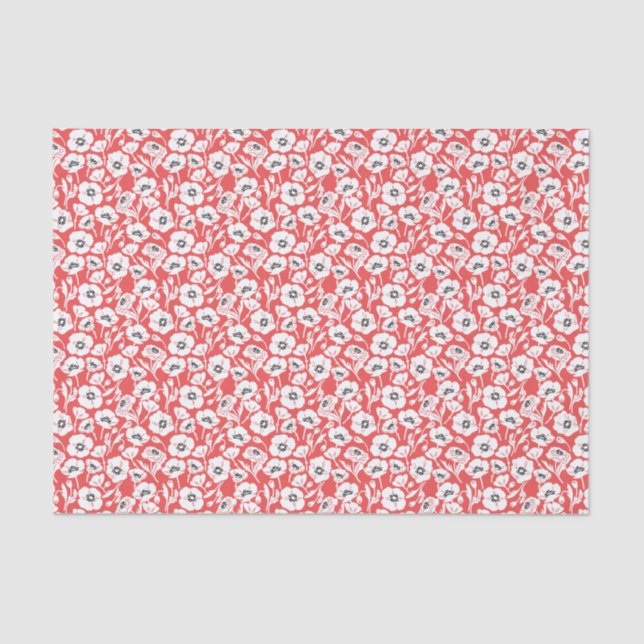 Modern Floral Poppies Tissue Paper (Front)