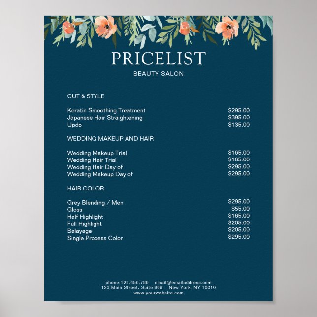 Modern Floral Price List Poster (Front)