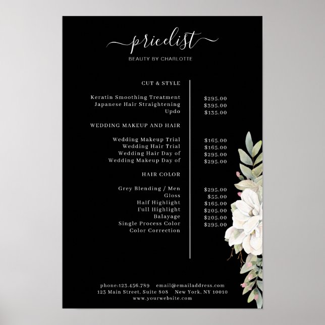 Modern Floral Price List Poster (Front)