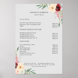 Modern Floral Price List Poster