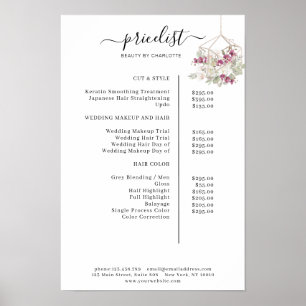 Modern, floral price list Poster