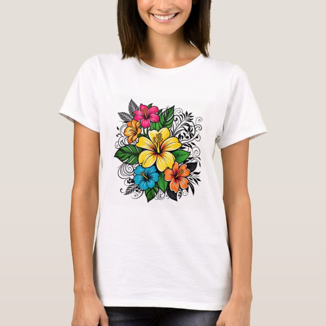 Modern Floral Print Women's Tee | Multi-Colour (Front)