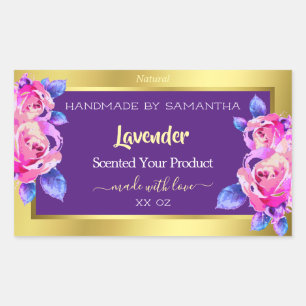 Modern Floral Product Packaging Labels Gold Purple