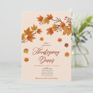 Modern Floral Pumpkin Thanksgiving Dinner Invitation