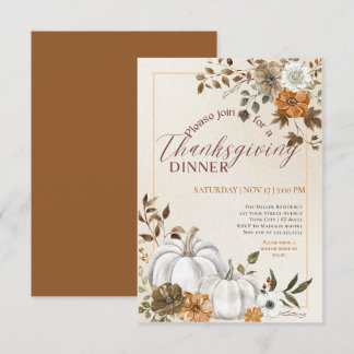 Modern Floral Pumpkin Thanksgiving Dinner  Invitation