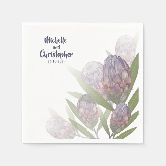 Modern Floral Purple Beige Wedding Napkins (Front)