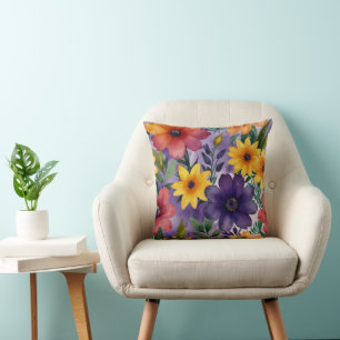 Modern Floral Purple Throw Pillow