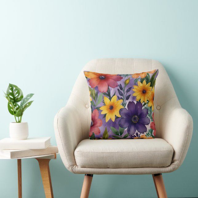 Modern Floral Purple  Throw Pillow (Chair)