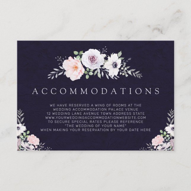 Modern Floral Purple Wedding Accommodations Enclosure Card (Front)