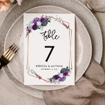 Modern Floral Purple Wedding Reception Table Number<br><div class="desc">Our purple floral geometric table number card is perfect for a wedding reception or dinner. Featuring a modern black calligraphy, with rose gold geometric frame on white background, this is perfect for creating a timeless wedding table number. TIP: RSVP cards, wedding reception invitation, Save the Dates, and much more are...</div>