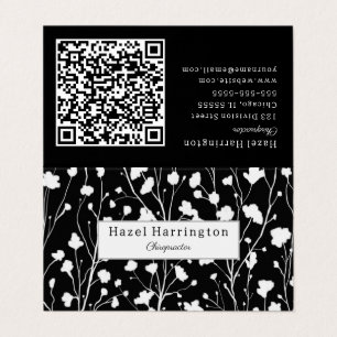 Modern Floral QR Folded Business Card Black White