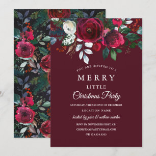 Modern Floral Red Burgundy Christmas Party Invitation