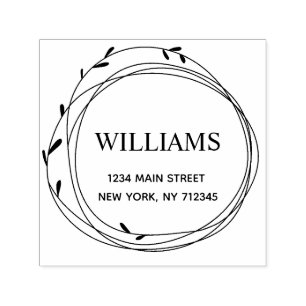 Modern floral return address family name self-inking stamp