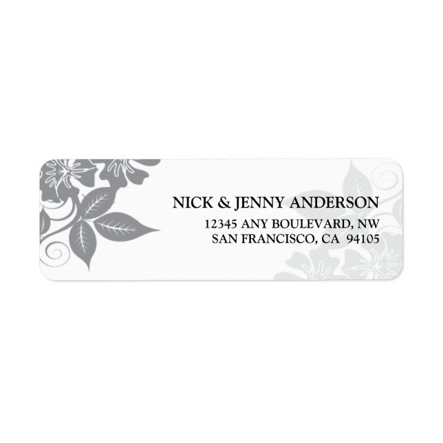 Modern Floral Return Address Label (silver/white) (Front)