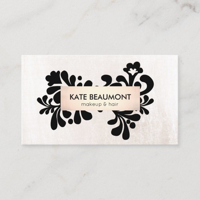 Modern Floral Rose Gold White Marble Beauty Business Card (Front)