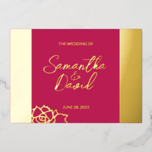 Modern Floral Rose Red Wedding Foil Invitation