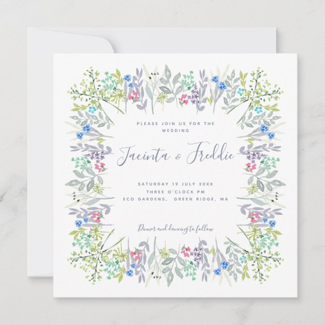 Modern floral rustic boho watercolor Wedding Invitation (Front)