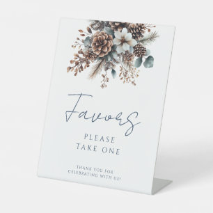 Modern Floral Rustic Pinecones Favours Pedestal Sign
