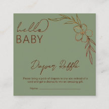 Modern Floral Sage Green Hello Baby Diaper Raffle
