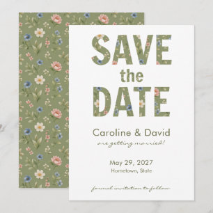 Modern Floral Sage Green Simple Wedding Save The Date