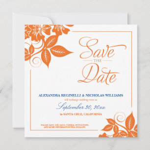 Modern Floral Save the Date Announcement (orange)