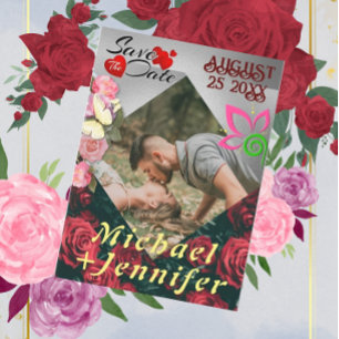 Modern Floral Save the Date Custom Photo Wedding  Invitation