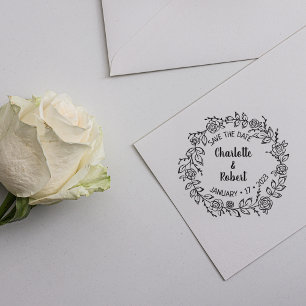 Modern Floral Save the Date Wedding Rubber Stamp