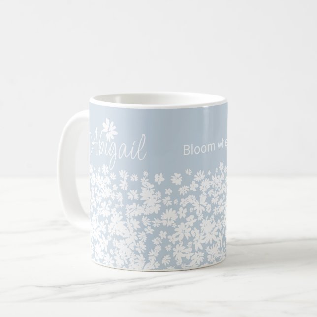 Modern Floral Sayings & Daisies Custom Coffee Mug (Front Left)