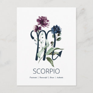Modern Floral Scorpio Zodiac Symbol Postcard