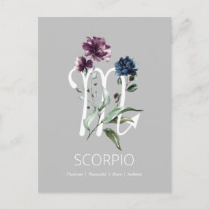 Modern Floral Scorpio Zodiac Symbol Postcard