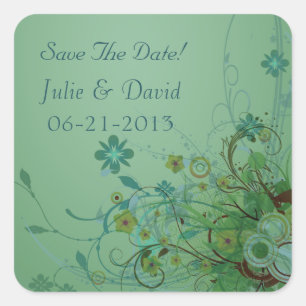 Modern Floral Sea Green Save The Date Square Sticker